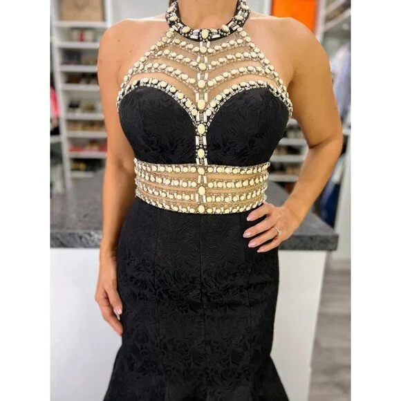Rachel Allan Black Jacquard Formal Pageant Gown $1198